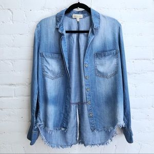 Anthropologie Cloth & Stone Chambray Fringe Shirt